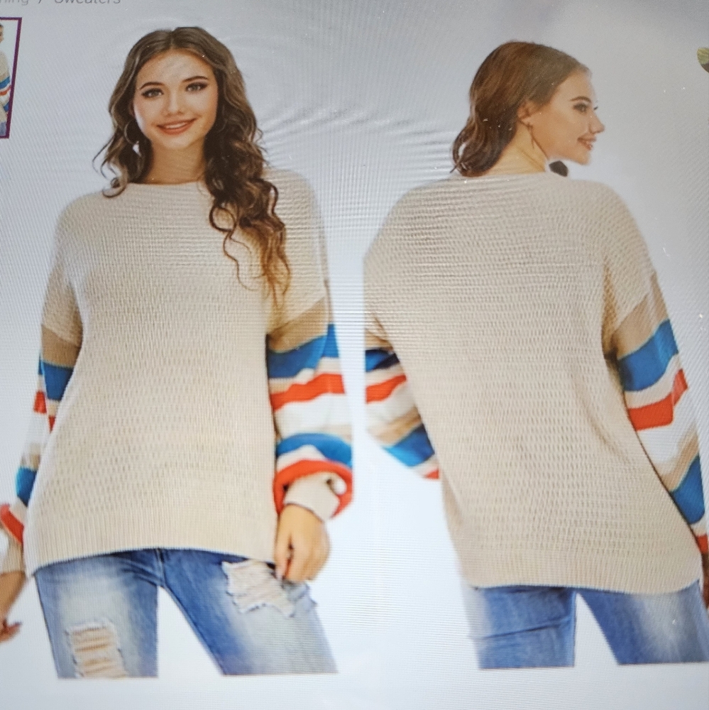 A Girl Thing Beige Multicolor Striped Sweater
